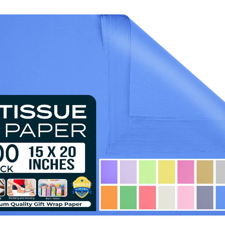 Blått presentpapper 15"x20" Paket med 5 - 500 ark för wholesale av Purple Papers