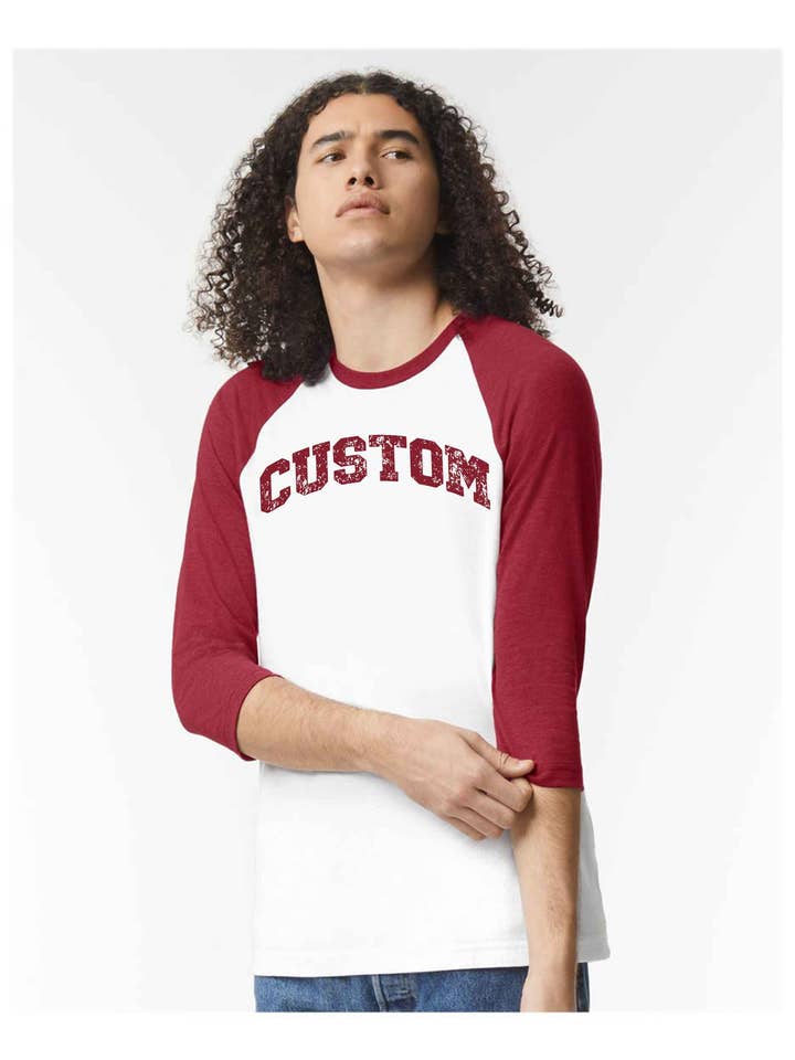 One Nine - Wholesale T-shirt – Unisex - Custom Text/Logo 3/4 Sleeve Raglan Baseball Unisex T-Shirt2