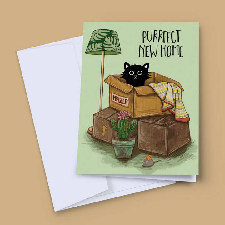 PURRFECT NEW HOME - New Home Card for wholesale by Baldy And The Fidget