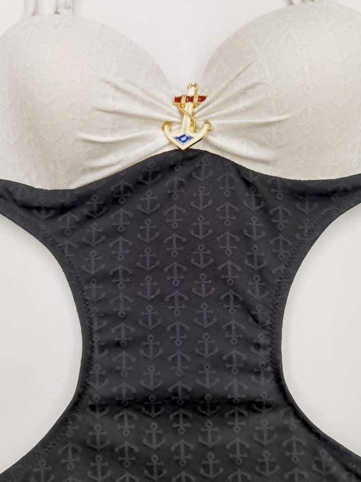 White Black 1-piece swimsuit with cut-outs on the sides/HY907 for wholesale on Faire1