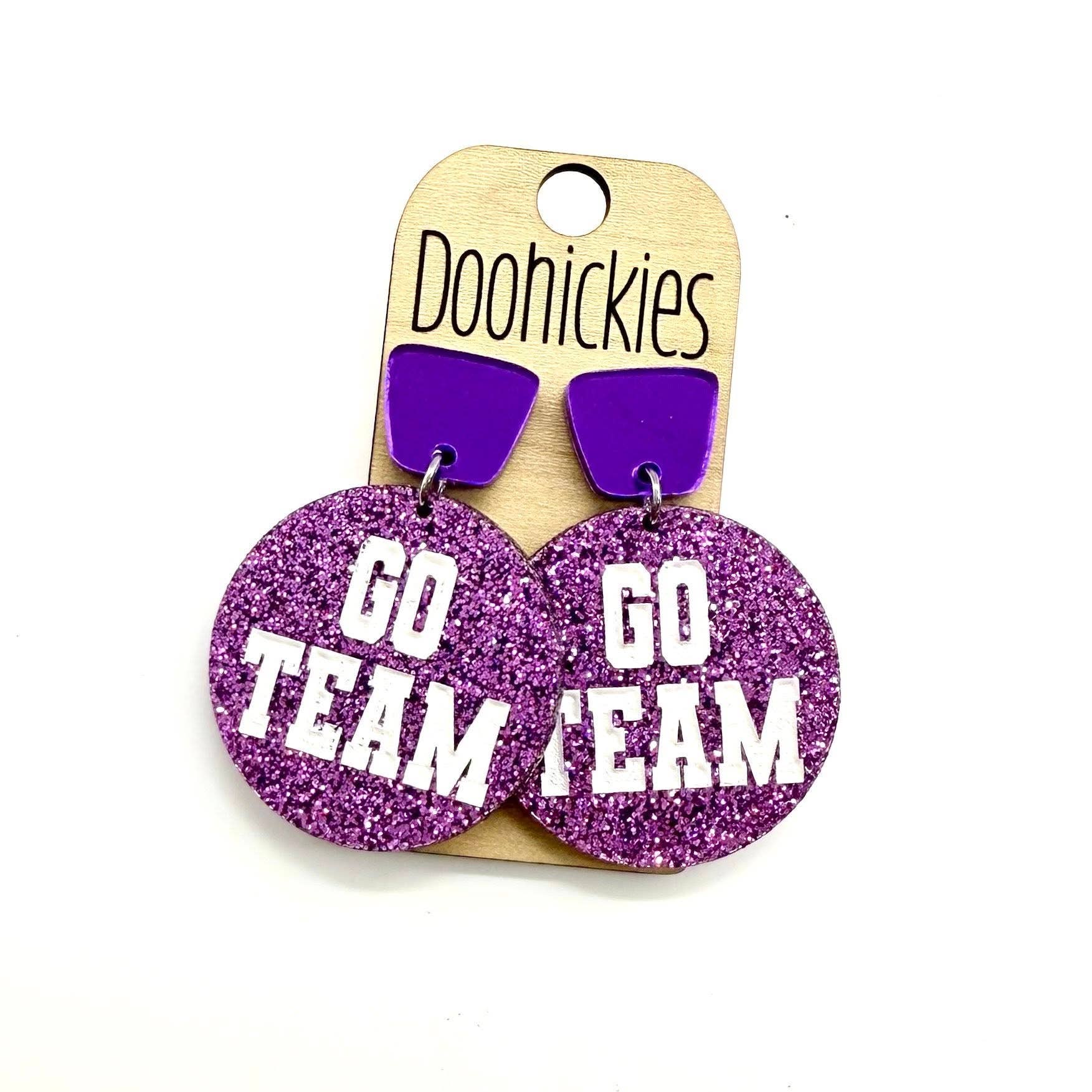 Doohickies – wholesale Dangle earrings – Go Team Glitter Piggyback Dangles - Custom Spirit Football Earrings - 9 Color Options1