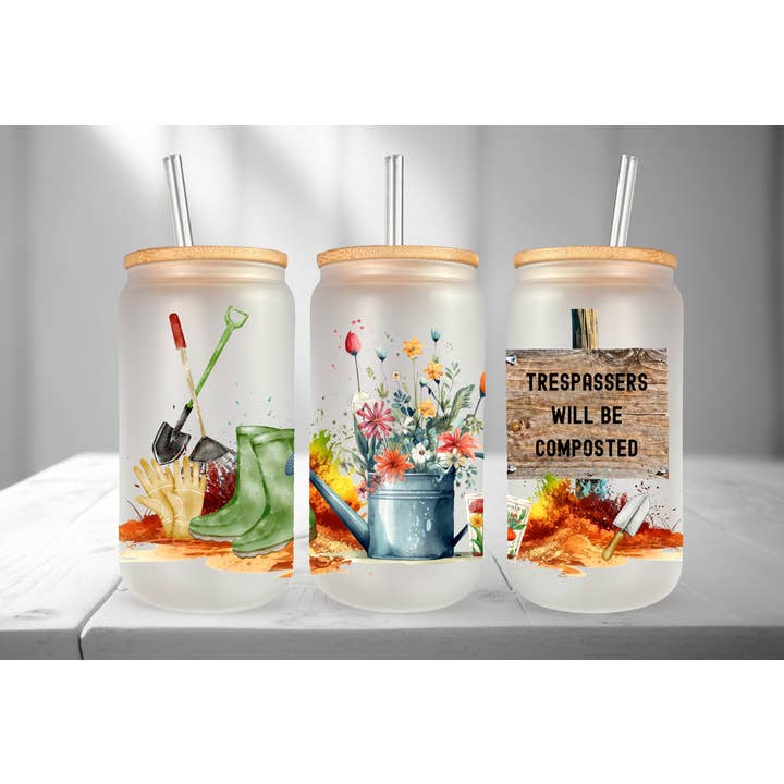 Dogwood Graphics & Design - Wholesale Drinking glass/cup - Trespassers will be composted - Libbey Beer Can Glass 16oz