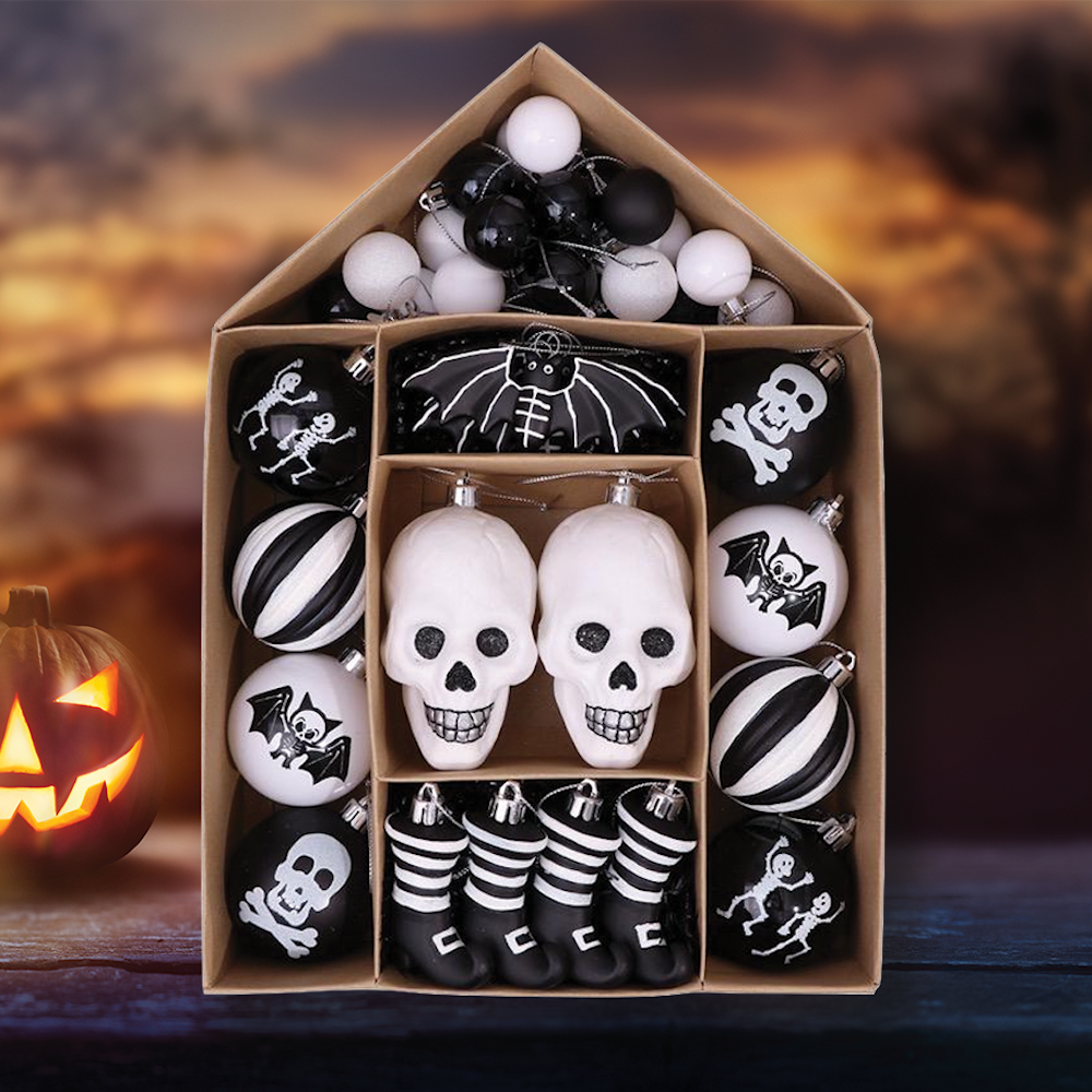 OrnamentallyYou – Conjunto de ornamentos por atacado – Conjunto de ornamento preto e branco esqueleto de Halloween6