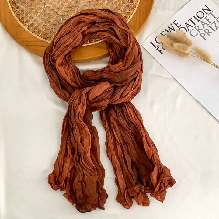ACCITY - Wholesale Scarf - Women's - Cotton Linen Color Block Crinkle Scarf Shawl_WJ0414-030