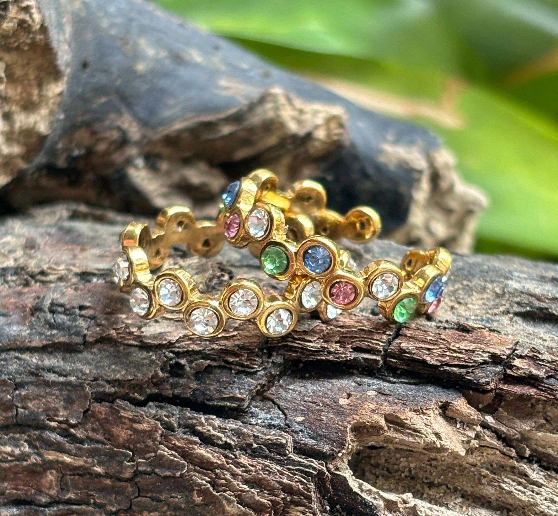 Ocean Ripples - Wholesale Multi-Stone Ring - 18ct Gold Plated Cubic Zirconia Stackable Ring - Available In Silver1