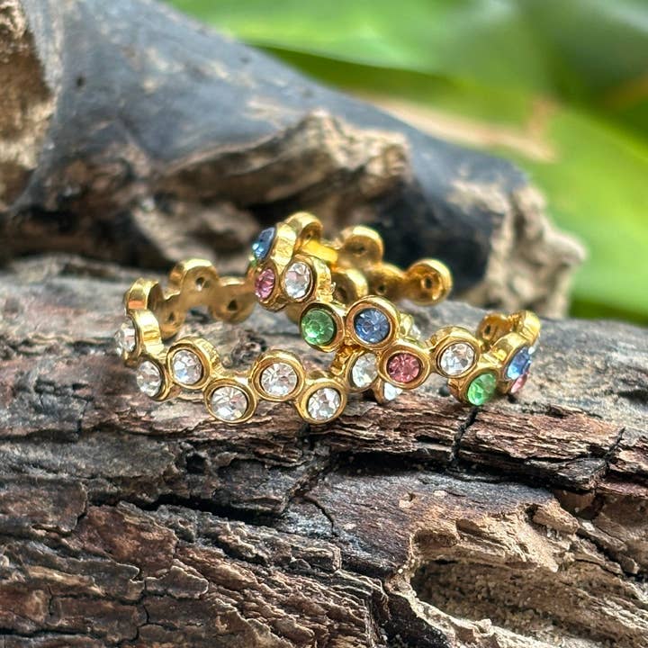 Ocean Ripples - Wholesale Multi-Stone Ring - 18ct Gold Plated Cubic Zirconia Stackable Ring - Available In Silver1