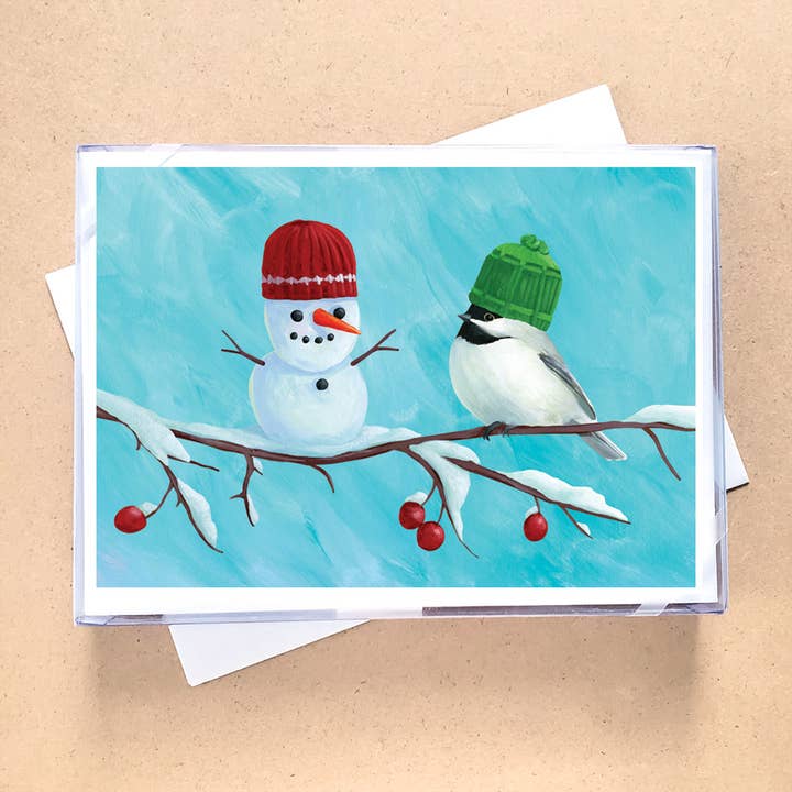 Chickadee And Snowman Boxed Holiday Cards for wholesale by Allport Editions