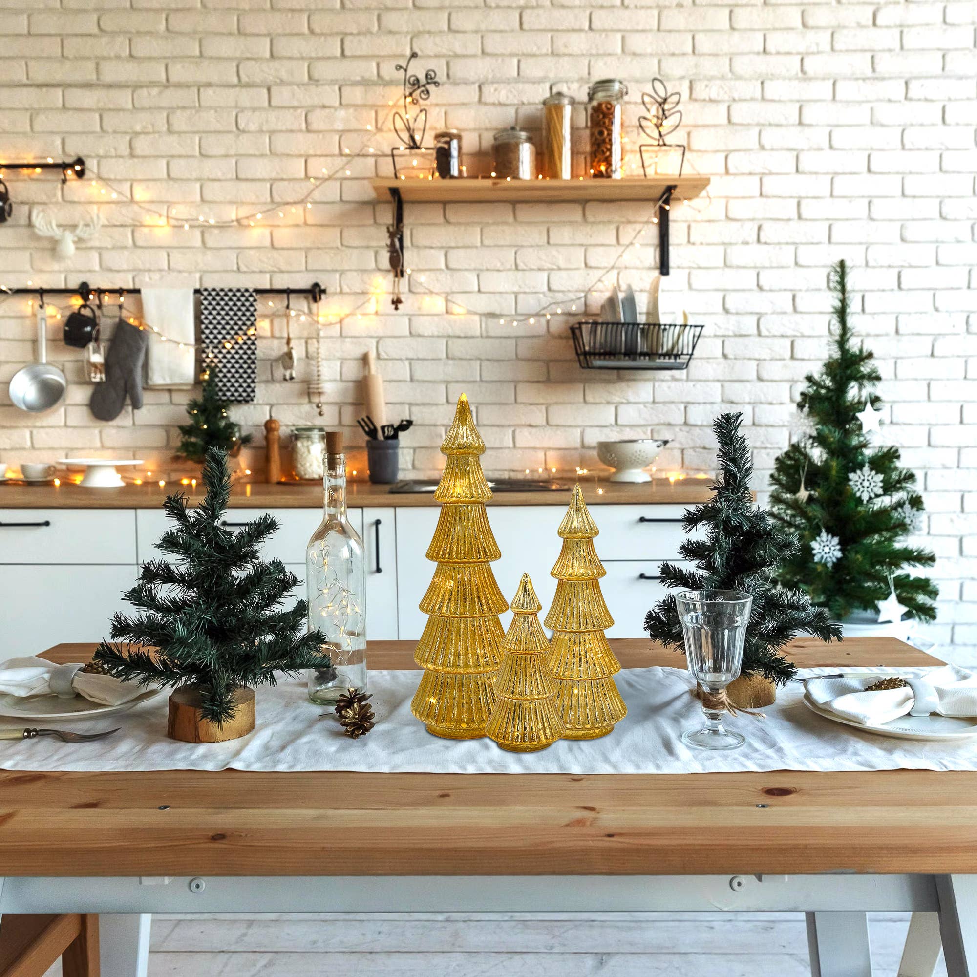 LumaBase - Wholesale Christmas Decoration - Battery-Operated Gold Trees - Set of 31