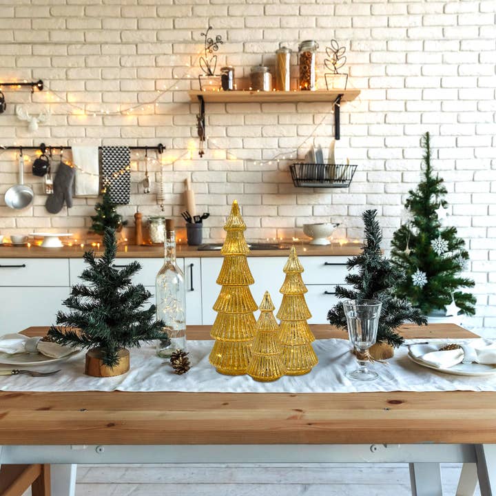 LumaBase - Wholesale Christmas Decoration - Battery-Operated Gold Trees - Set of 31