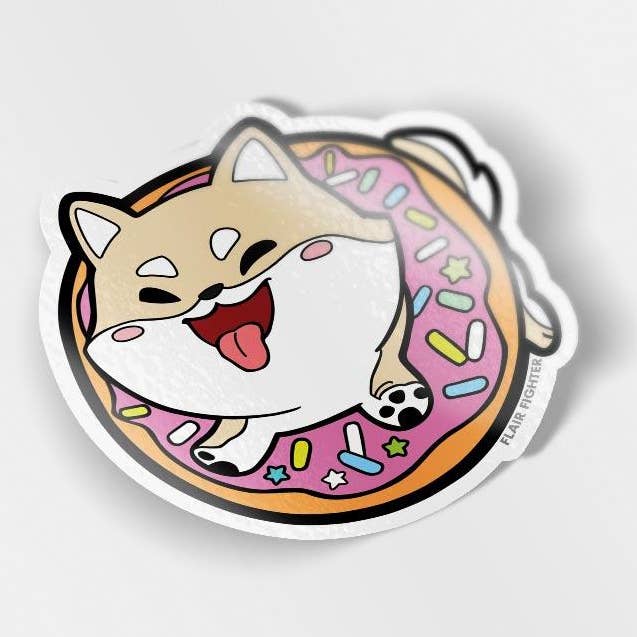 Cream Shiba Inu Donut Vinyl klistermärke, fars dag gåva för wholesale av Flair Fighter