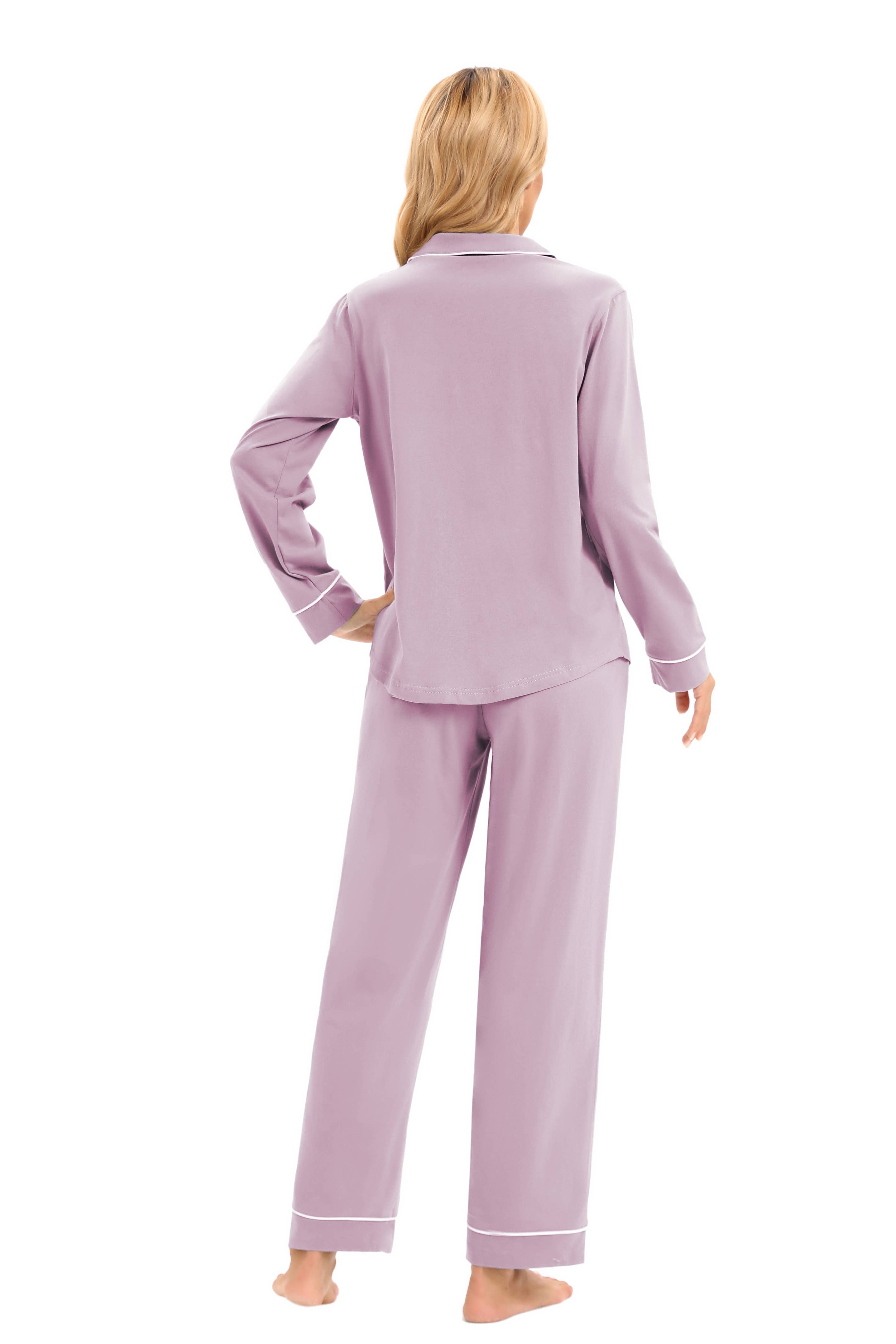 GEXWORLDWIDE - Vente Haut et bas de pyjama – femme - Ensemble de pyjama femme 100 % coton à manches longues multicolore21