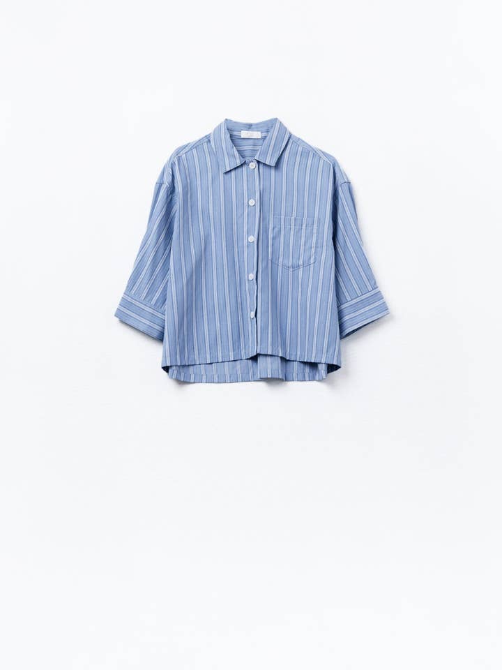 Relaxed fit Cropped Striped Shirt in Blue for wholesale on Faire