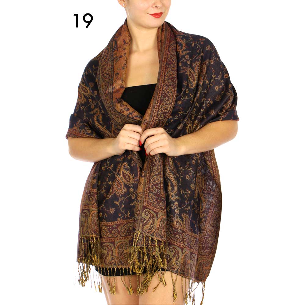 SERENITA - Wholesale Scarf - Women's - Jacquard Line Paisley Pashmina Scarf Reversible Shawl Wrap19