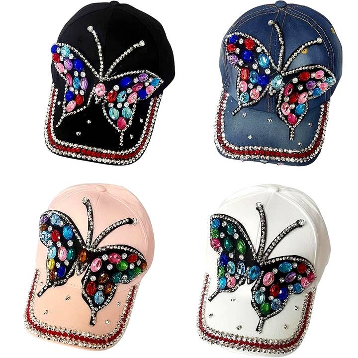 12pk Butterfly Rhinestone Decoration Cap for wholesale by Diacly