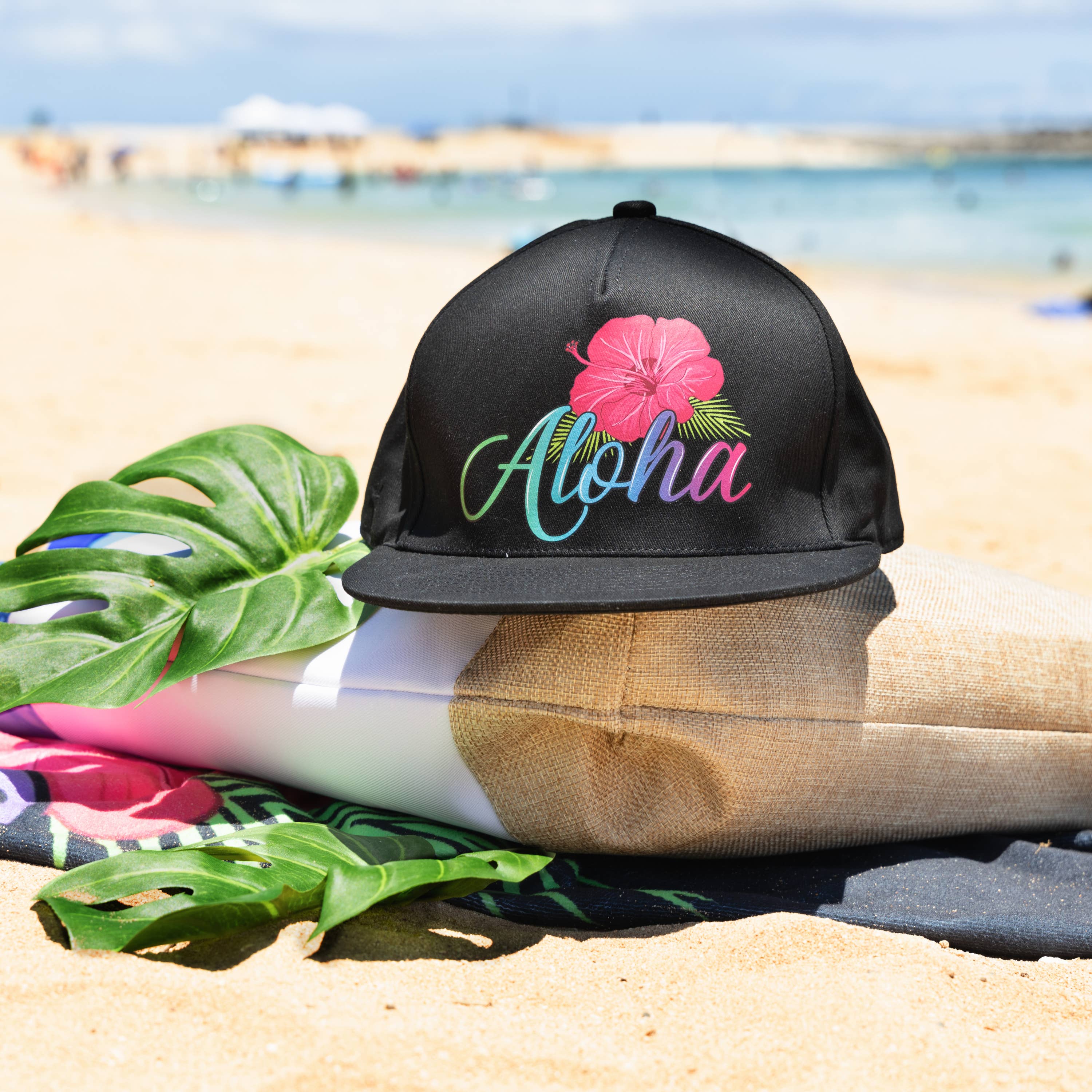 Aloha Designs - Wholesale Flat Brim Cap - Unisex - Aloha Hat with Colorful Hawaiian Aloha Hibiscus Print Hawaii2