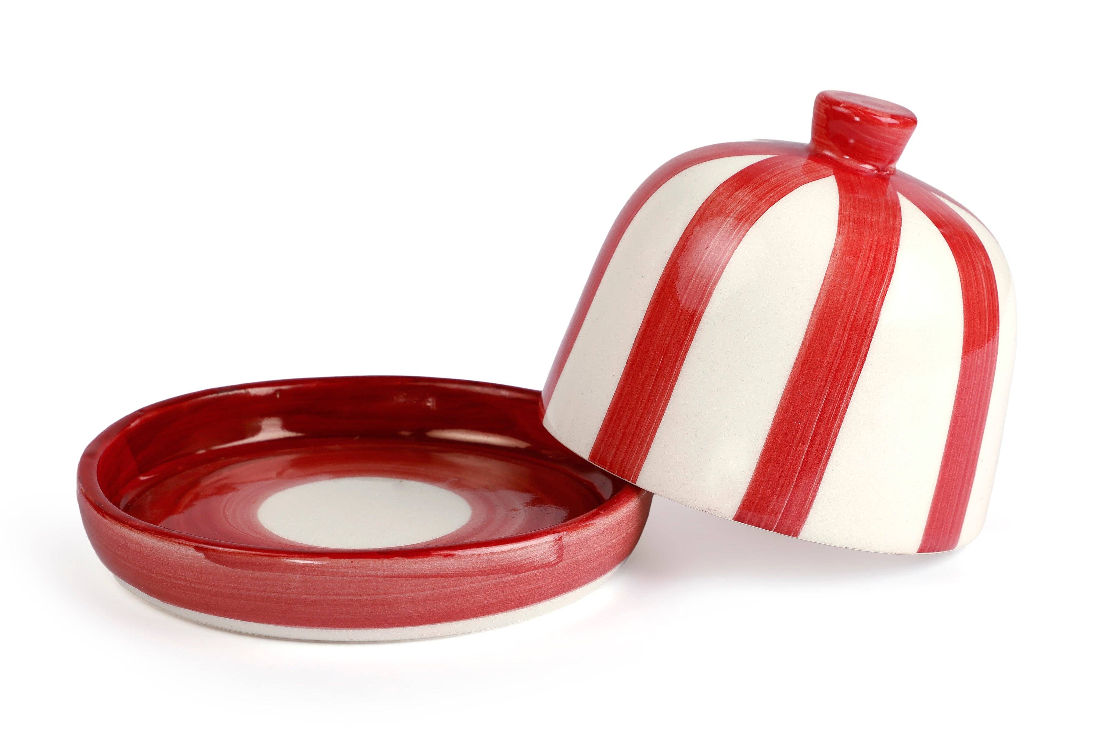Casa Amarosa - Wholesale Butter Dish - Ceramic Striped Butter Dish - Red ,  5 x 5.5 Inches1