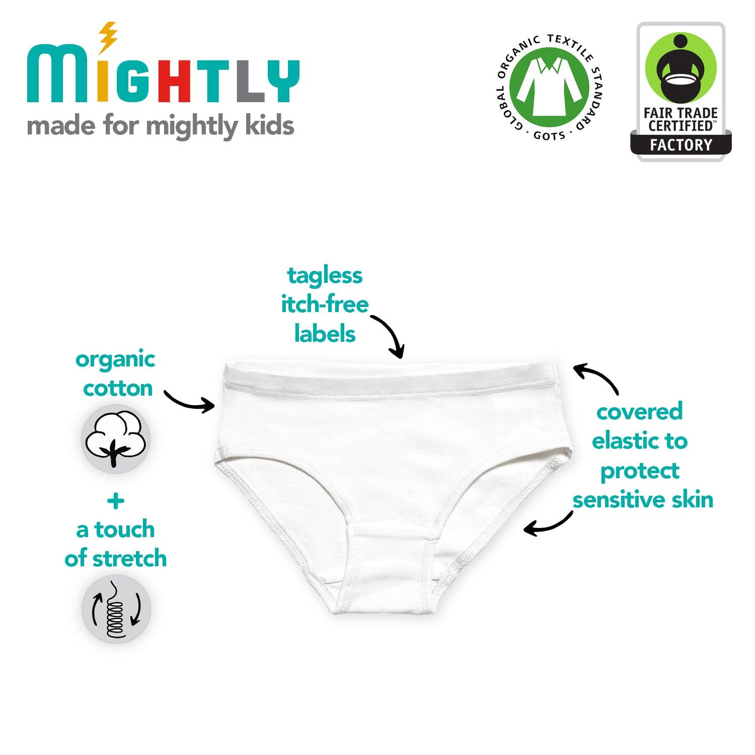 Mightly - Vente Sous-vêtements – enfant - Lot de 3 culottes bikini pour enfants en coton biologique2