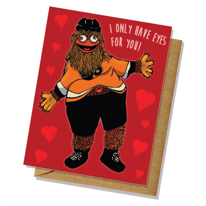 "Only Have Eyes For You" Philadelphia Flyers Mascot Valentine's Day Card - Gritty for wholesale by Lucky Mfg. Co.