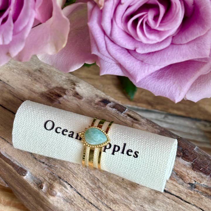 Ocean Ripples – wholesale Cocktail/statement ring – 18ct Gold Plated Amazonite Drop Triple Band Ring 2