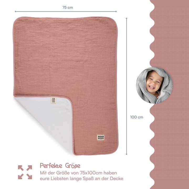 BEARFOOT - Vendita all'ingrosso Coperta - Bambini e neonati - Coperta per neonati in mussola e pile soffice - rosa2