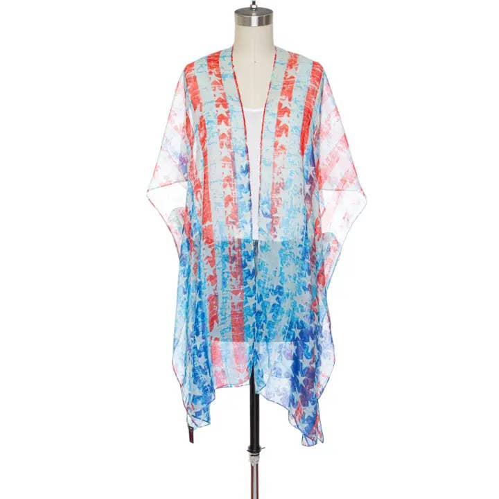 Washed Out Americana USA Flag Print Kimono Cardigan for wholesale by Rope & Spurs