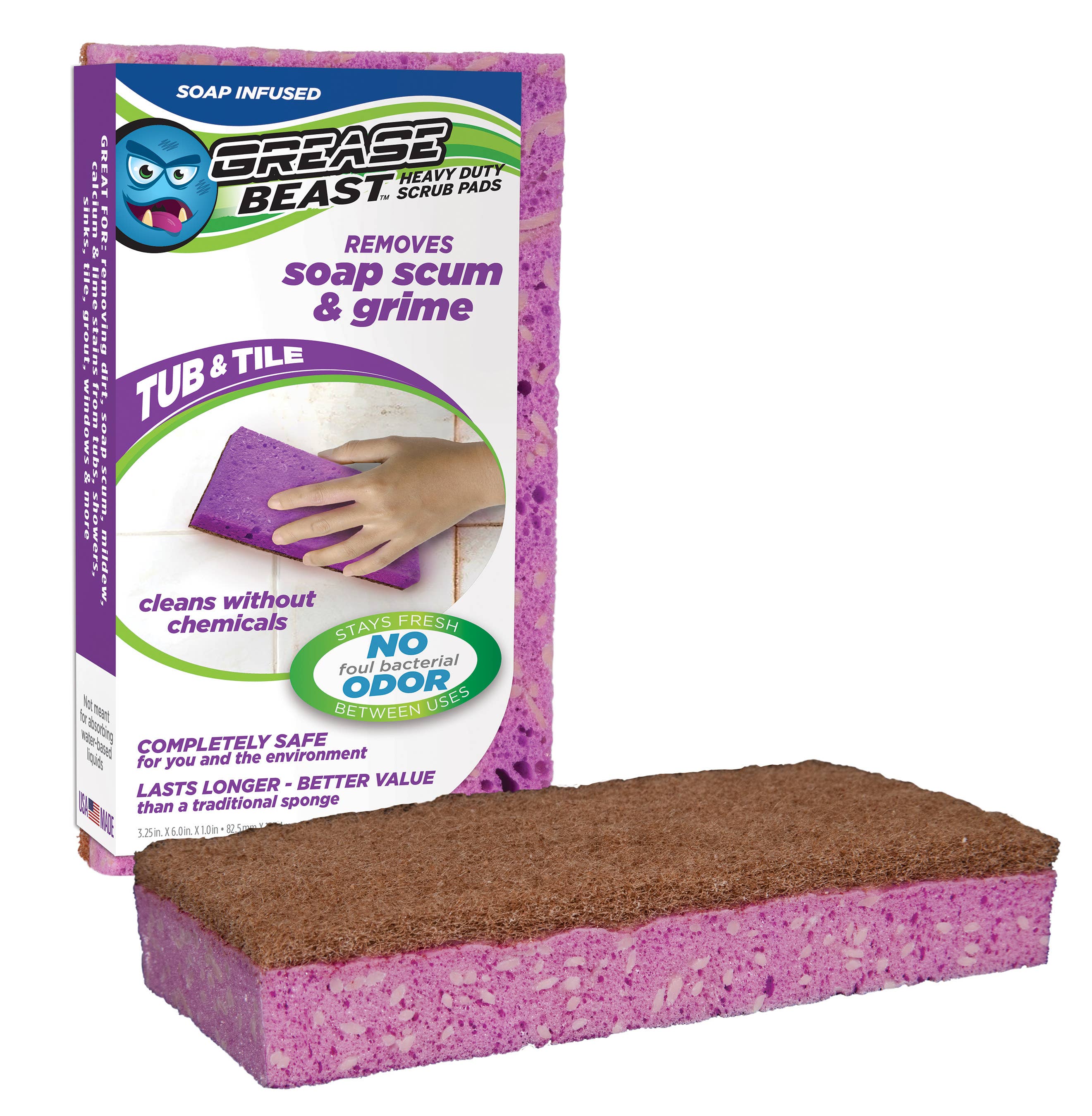 Pura Naturals – wholesale Cleaning sponge – Grease Beast Tub & Tile Scrub Pad1