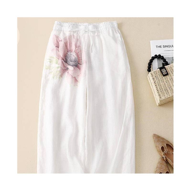 UZ Wholesale Store – Großhandel Hose – Damen – Vintage-Damenhose aus Baumwolle und Hanf mit elastischem Bund und weitem Beinschnitt4