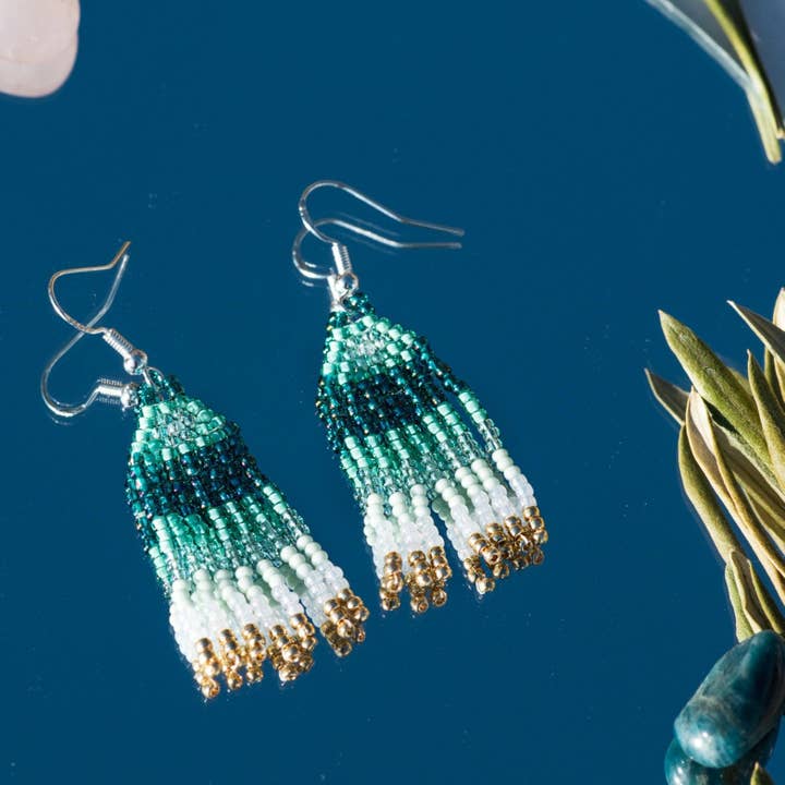 Lagoon Beaded Fringe Earrings for wholesale by Evida Co.