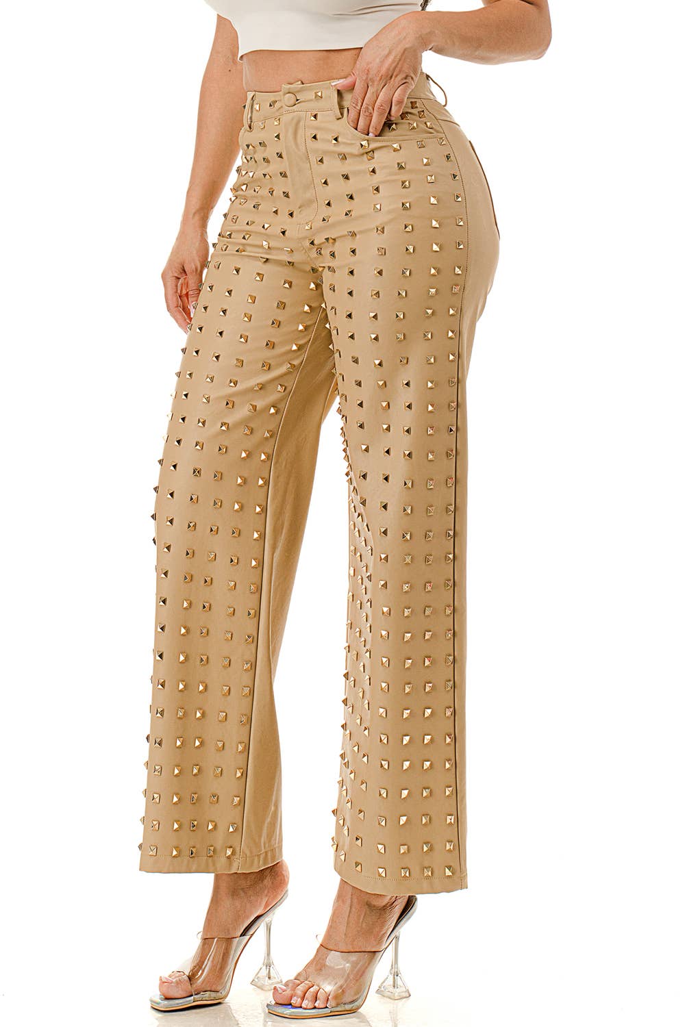 SALT - Venta al por mayor Pantalones - Mujer - Pantalones de Pierna Ancha con Tachuelas Negros (SP5047)10