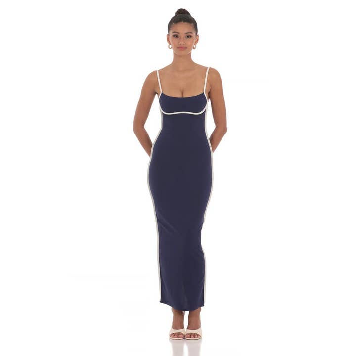 Outline Maxi Dress in Navy for wholesale by Lucy In The Sky