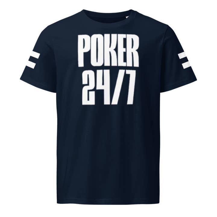 BLUE/WHITE DBL STRIPE POKER 24/7 UNISEX ORGANIC MID-LIGHT T for wholesale by POKER NATION