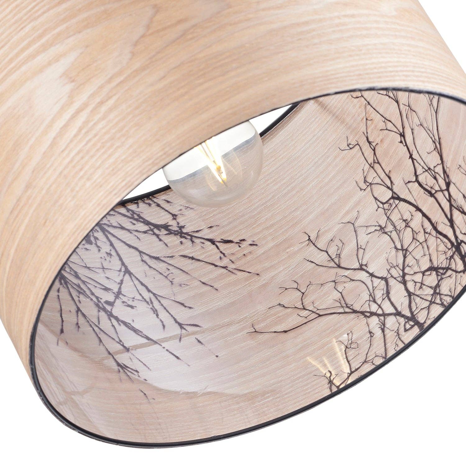 Light Brown Eco Friendly Bamboo Wood Effect Lampshade with Black Woodland Trees Inner Lining for wholesale on Faire2