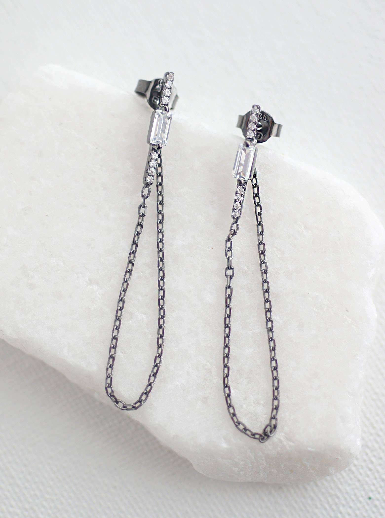 FELIX Z DESIGNS - Wholesale Dangle Earrings - CZ Bar with Baguette CZ Thread Earrings5