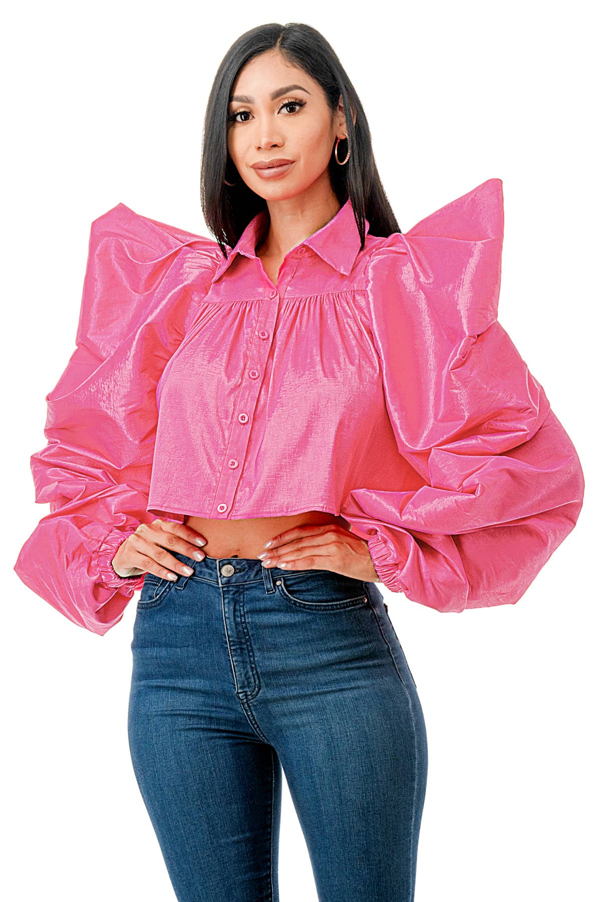 Namatt Design - Wholesale Blouse - Dames - Reguliere Ballon Lange Mouwen Uitlopende Shirts Crop Top13