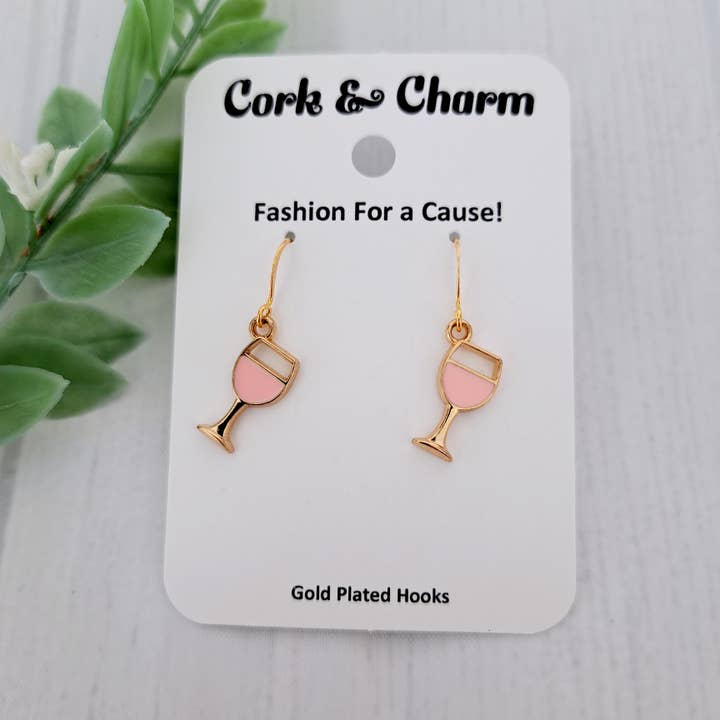 Pink Wine Glass Drink Enamel Resin Earrings for wholesale by Cork and Charm