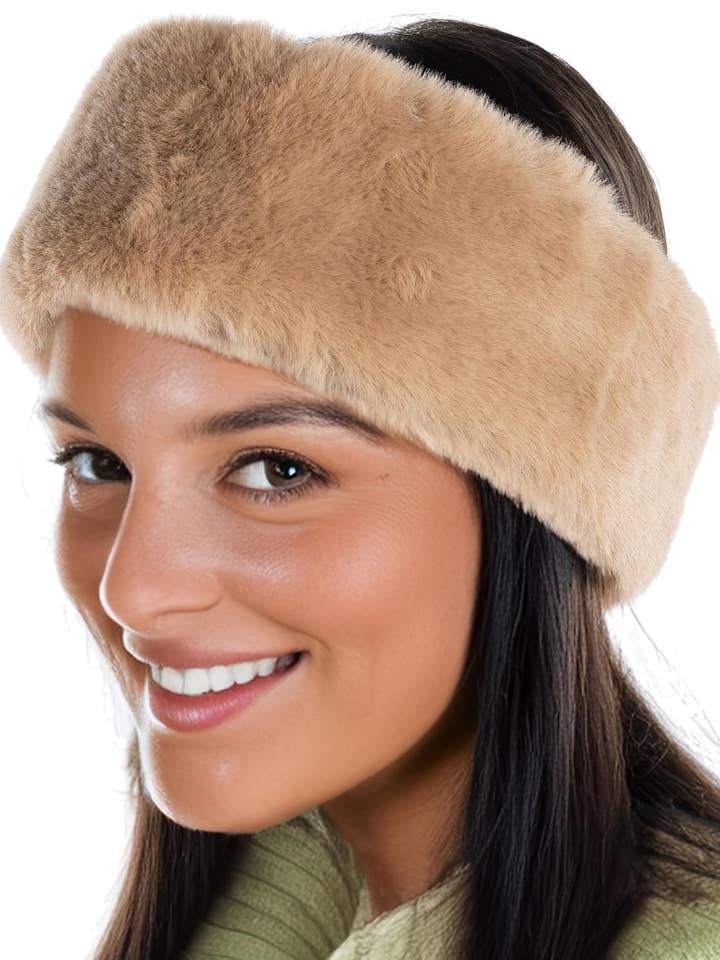 Faux Fur Lined Winter Headband - Camel for wholesale by Funky Junque
