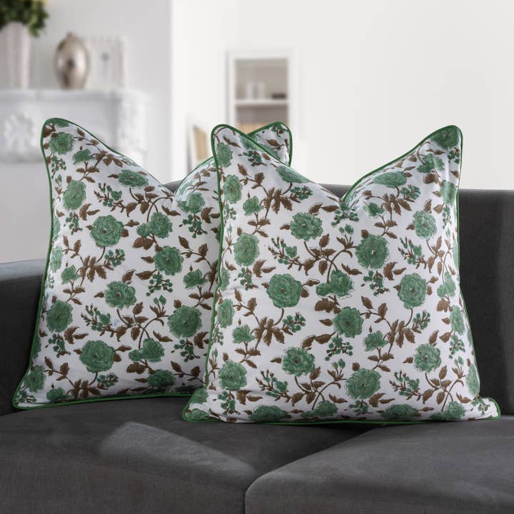 Cotton Print Club - Wholesale Throw Pillow Cover - Piping Throw Pillow Covers - Mint Green (Set of 2)17