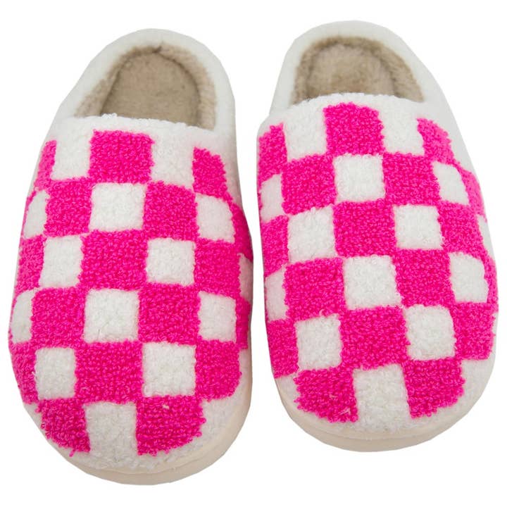 White Hot Pink Checkered Pattern Slippers for wholesale on Faire1