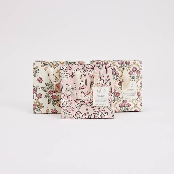 Paper Mirchi - Vente Pochette cadeau - Sacs Cadeaux Imprimés à la Main (Petits) - Terre Rose1
