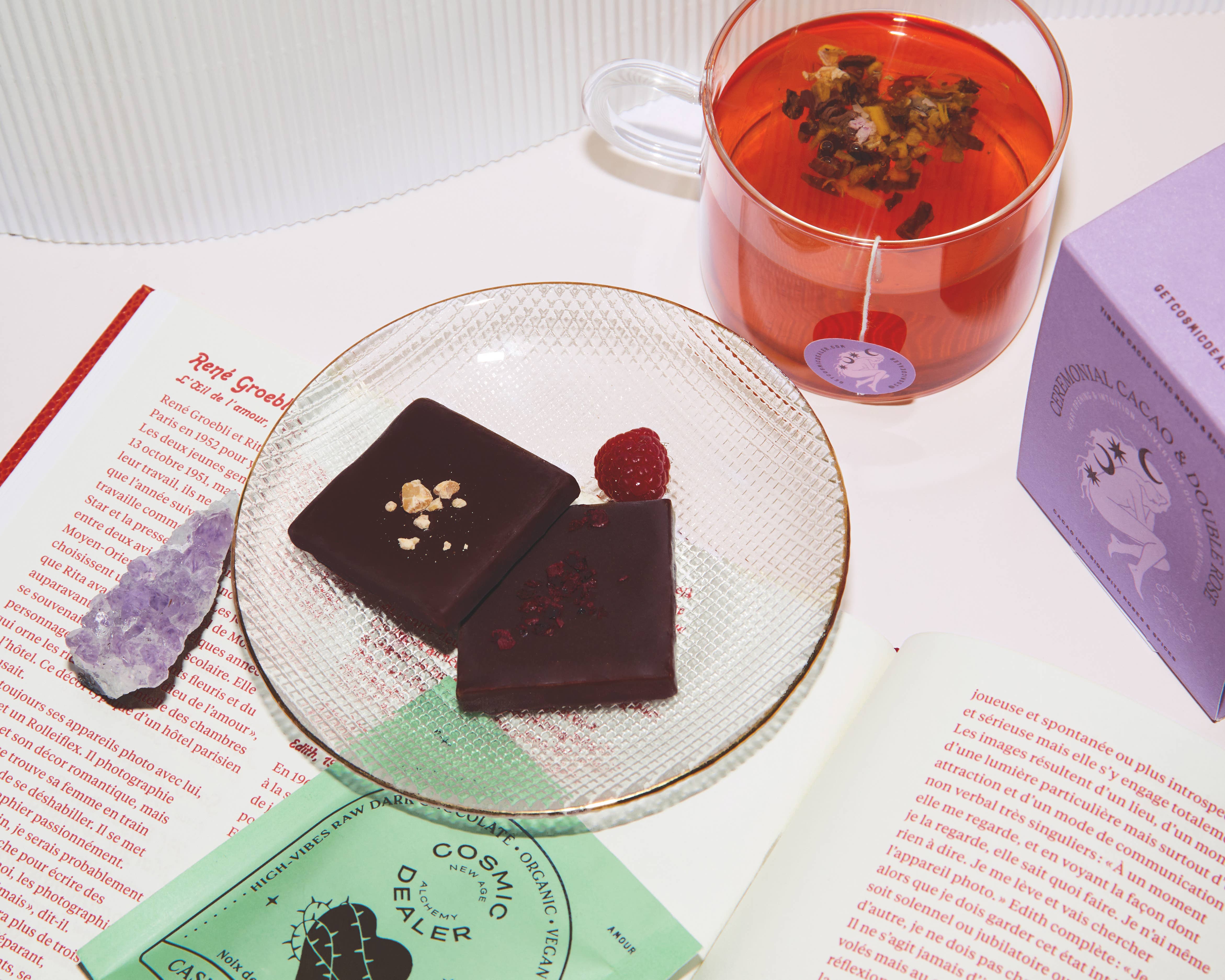 Cosmic Dealer - Vendita all'ingrosso Tè in bustine - Scatola da 12 bustine di tè: INTUIZIONE - Cacao e Doppia Rosa2