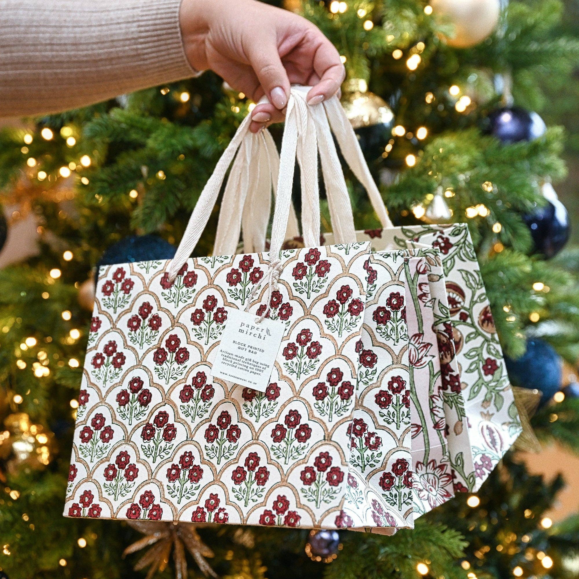 Paper Mirchi - Wholesale Gift Bag - Hand Block Printed Gift Bags (Large) - Cherry10