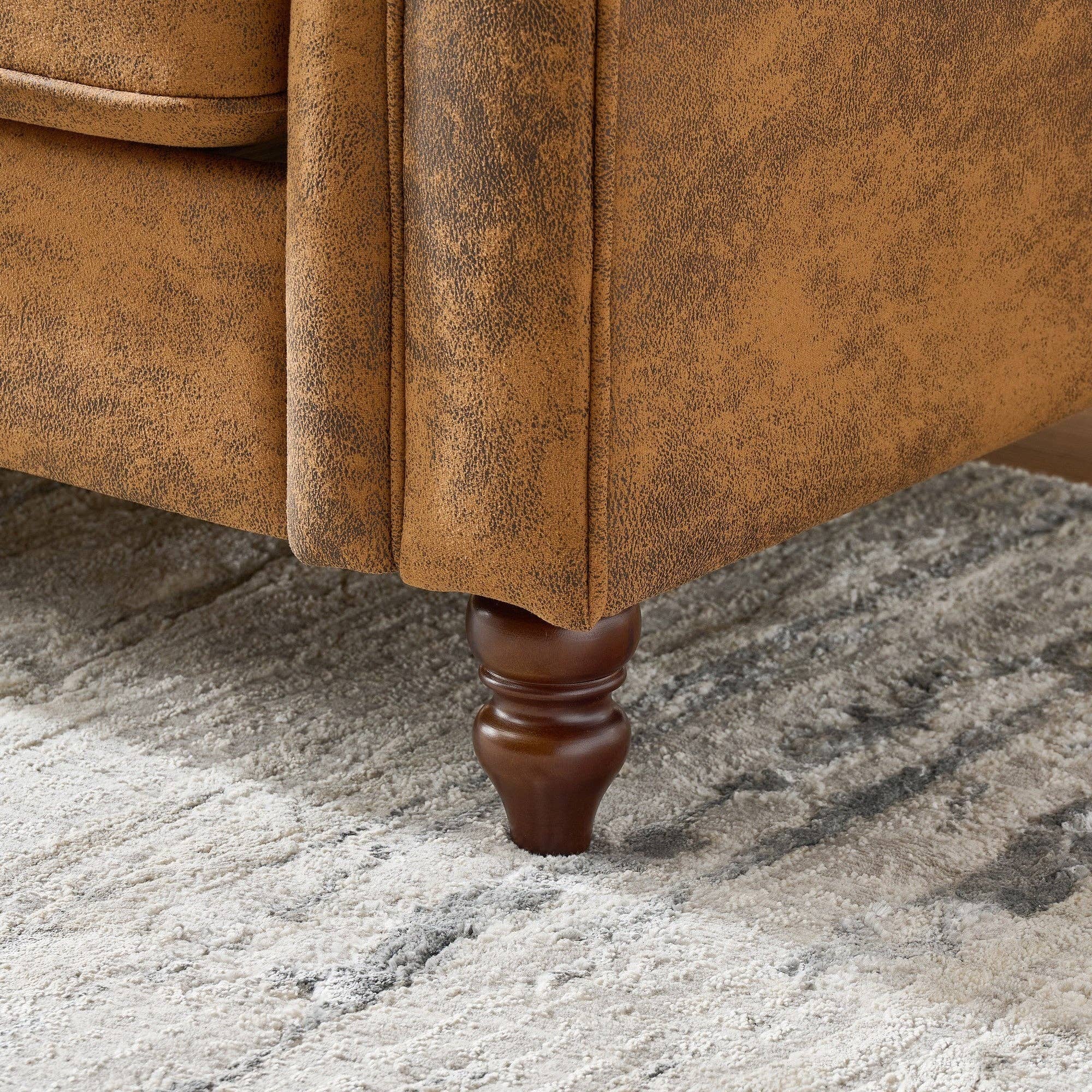 HOMYCASA DESIGN INC - Vente Canapés - Ensemble de canapés Chesterfield en similicuir 3+3 places, tissu haute technologie, accoudoir roulé, canapé rembourré, marron11