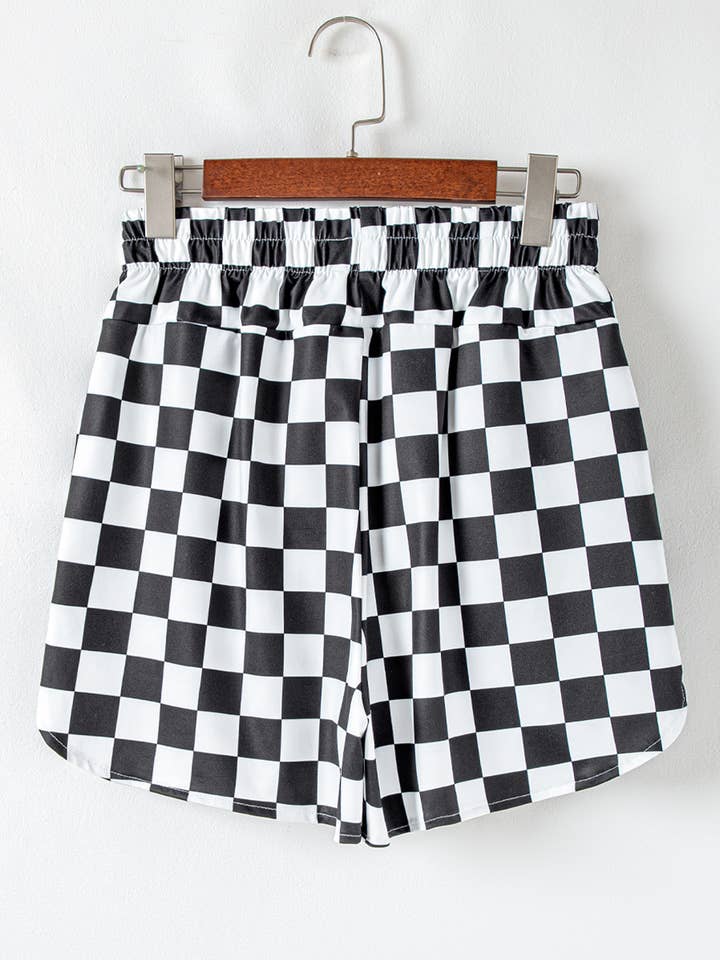 Black Checkered Print High Waist Casual Shorts for wholesale on Faire