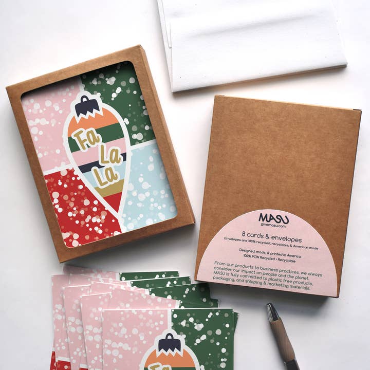 Ornement de Noël FaLaLa Carte Recyclée Moderne | Lot de 8 pour la vente par MASU