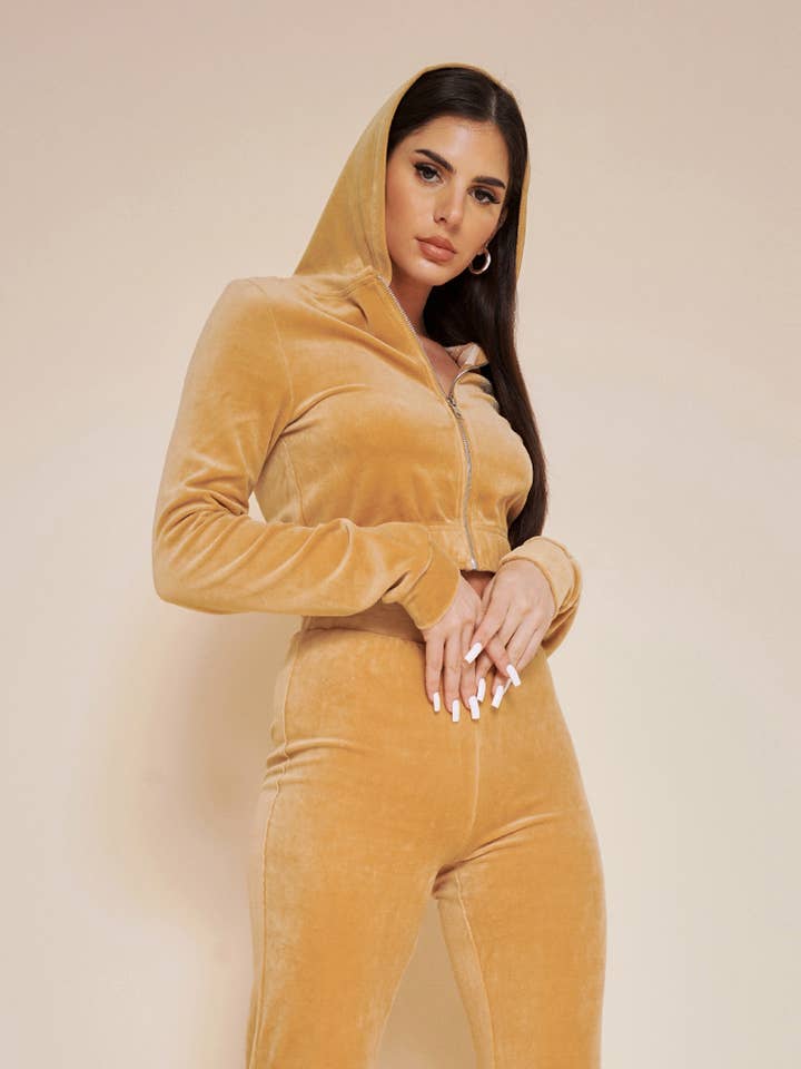 Cross rhinestone detail cropped hoodie velour zip up for wholesale by No Vacancy