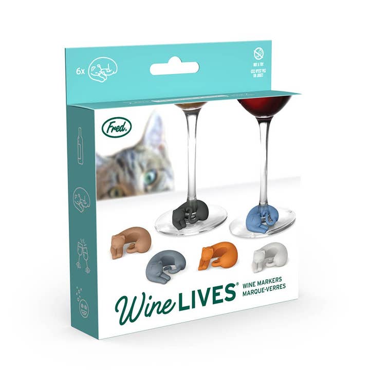 Fred & Friends - Wholesale Wine/Cocktail Glass Markers - Wine Lives - Cat Drink Markers