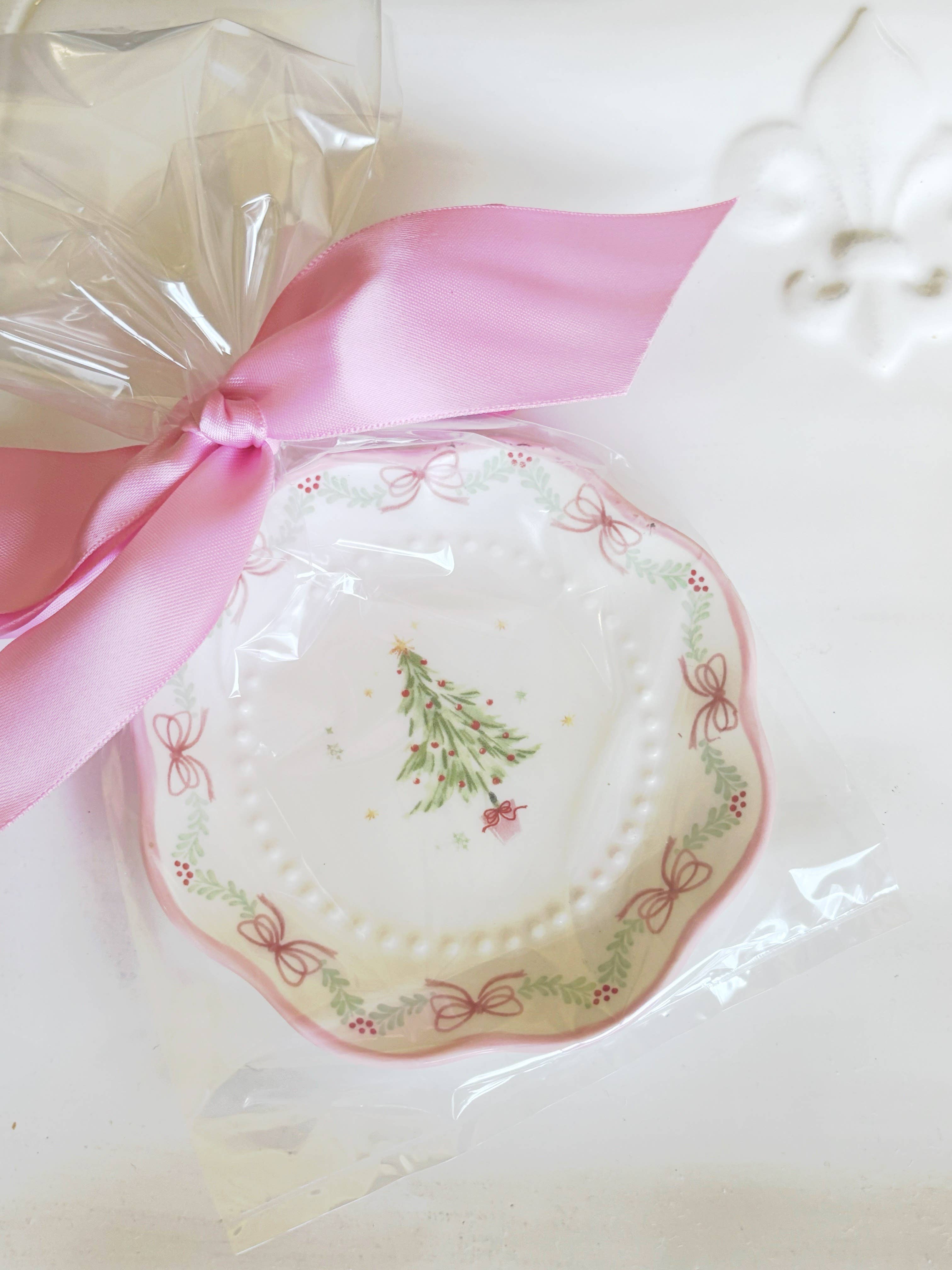 Rouge 225 - Wholesale Jewelry Dish - Ceramic Coquette Christmas Tree Topiary Trinket Dish1