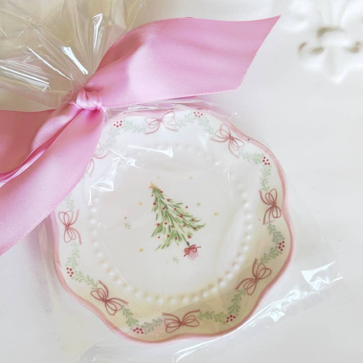 Rouge 225 - Wholesale Jewelry Dish - Ceramic Coquette Christmas Tree Topiary Trinket Dish1