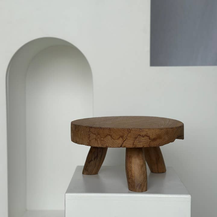 Office Objets - Wholesale Stool - Small low three-legged stool in upcycled blond teak D:30 H:1586