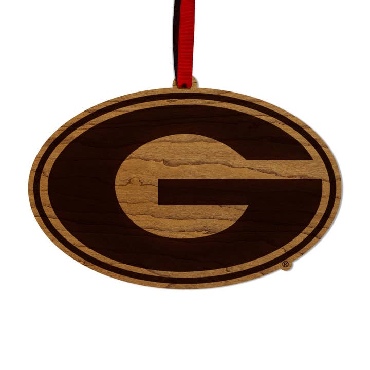 University of Georgia Athletic Logo Ornament - Crafted from Cherry or Maple Wood - Georgia Bulldogs for wholesale by LazerEdge